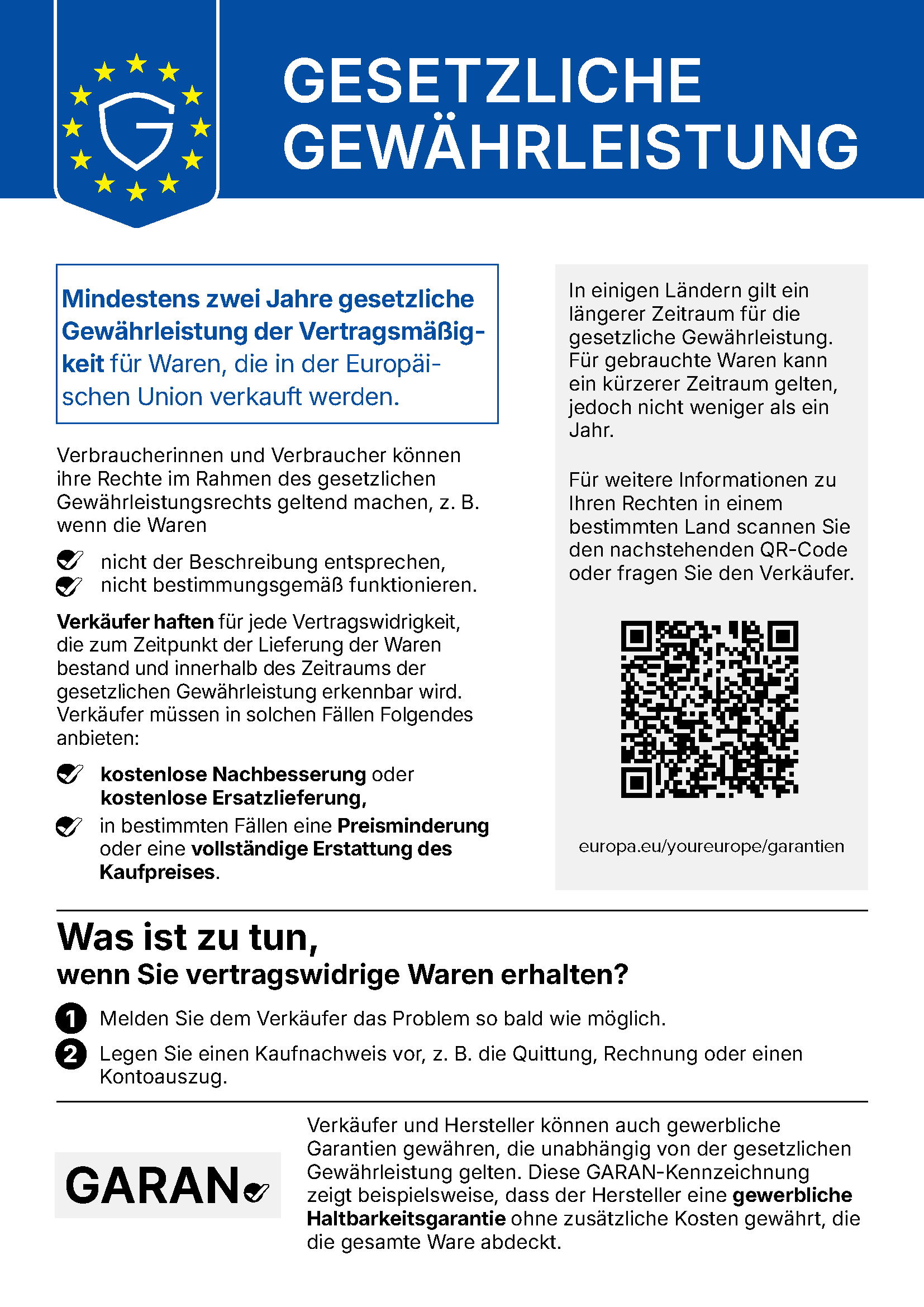 Gesetzliche Gewährleistung: Informationen zu Ihren Rechten bei mangelhafter Ware